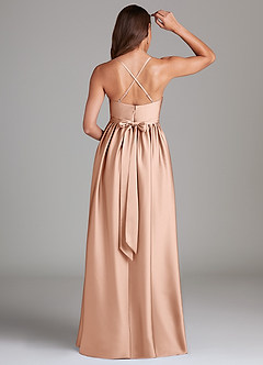 Azazie Llana Robes de demoiselle d'honneur de maternité Robe Trapèze avec poches Longueur ras du sol Satin extensible image2