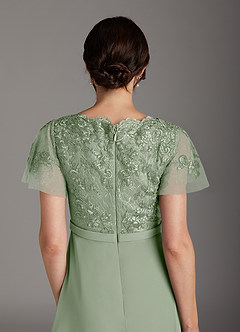 Azazie Singer Mother of the Bride Dresses Dusty Sage A-Line V-Neck Lace Chiffon Dress image4