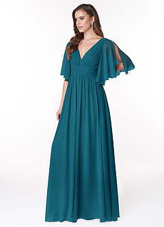 Azazie Temeka Bridesmaid Dresses Ink Blue A-Line Ruched Chiffon Dress image3