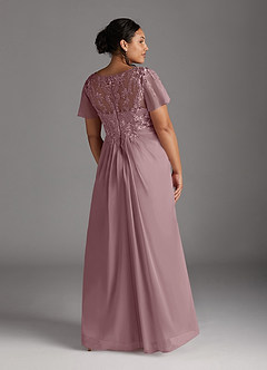 Azazie Holga Mother of the Bride Dresses Dusty Rose A-Line V-Neck Lace Chiffon Dress image10