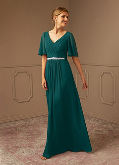 Azazie Tricia Mother of the Bride Dresses Peacock A-Line V-Neck Pleated Chiffon Dress image1
