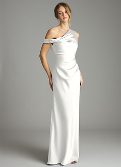 Azazie Emerson Bridesmaid Dresses White Mermaid Off the Shoulder Stretch Satin Dress image5