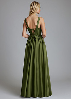 Azazie Delmie Bridesmaid Dresses Olive A-Line Corset Stretch Satin Dress image2