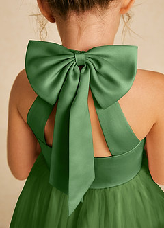 Azazie Dora Blumenmädchenkleider A-Linie Schleifen Tüll Kleid Basilikum image5