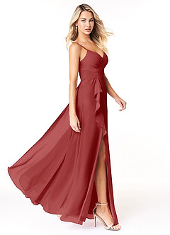 Azazie Emerald Bridesmaid Dresses Rust A-Line Ruffled Chiffon Dress image2