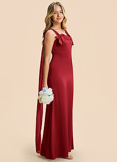 Azazie Chelsea Junior Scarlet Sheath Pleated Stretch Satin Dress image1