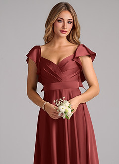 Azazie Leilani Bridesmaid Dresses Terracotta A-Line Ruched Stretch Satin Dress image5