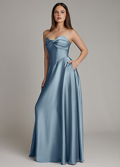 Azazie Meleena Bridesmaid Dresses Dusty Blue A-Line Strapless Stretch Satin Dress image6