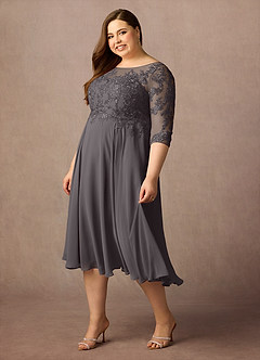 Azazie Marge Mother of the Bride Dresses Steel Grey A-Line Scoop Lace Chiffon Dress image9