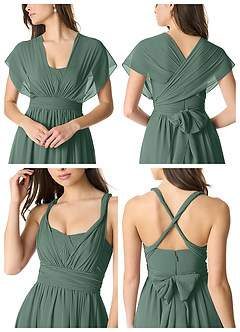 Azazie Olani Robes de demoiselle d'honneur Robe Trapèze Convertible en Mousseline de soie Une épaule Mousse De Mer image6