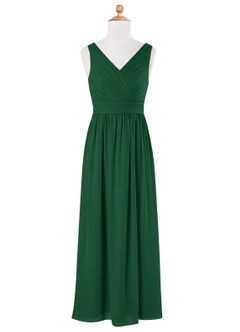 Azazie Kora Dark Green A-Line Pleated Chiffon Dress image5