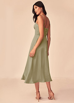 Azazie Dottie Bridesmaid Dresses Moss Green A-Line Stretch Satin Dress image5