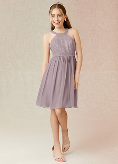 Azazie Andalise A-Line Lace Chiffon Mini Junior Bridesmaid Dress image4
