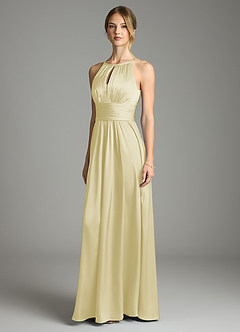 Azazie Bonnie Bridesmaid Dresses Lemon Sorbet A-Line Pleated Stretch Satin Dress image1