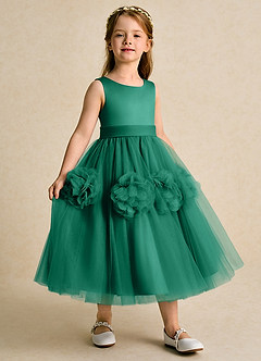 Azazie Vola Flower Girl Dresses Emerald Ball-Gown Sleeveless Tulle Dress image3