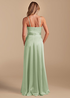 Azazie Sophia Venta Final Vestido de Salvia Polvorienta de Satén Metálico de Corte en A con Con bolsillos image8