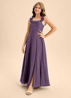 Azazie Callie Junior Plum A-Line Ruched Chiffon Dress image3