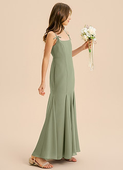 Azazie Evey Junior Abito Sirena in Chiffon Plissettato Pistacchio image5