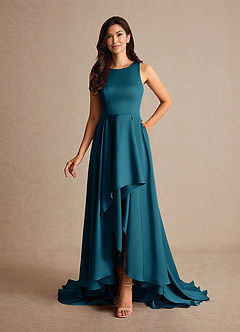Azazie Niles Mother of the Bride Dresses Ink Blue A-Line Trains Stretch Satin Dress image8