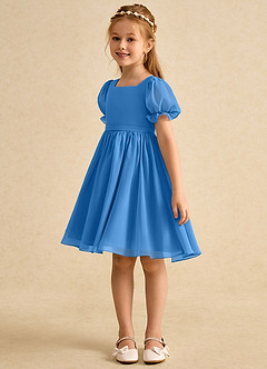 Azazie Jolie Flower Girl Dresses Blue Jay A-Line with Sleeves Chiffon Dress image5