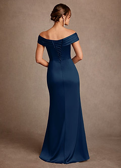Azazie Bedford vestidos de madre de la novia Vestido Azul Marino Oscuro de Satén Elástico de Corte Recto con Plisado image3