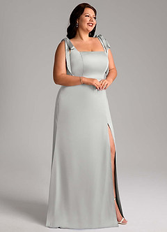 Azazie Frostine Vestidos de damas de honor Vestido de Plata de Satén Elástico de Corte en A con Lazo image9