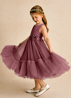 Azazie Miracle Flower Girl Dresses Desert Rose A-Line Bow Matte Satin Dress image1