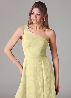 Azazie Ellianna At-home Try On Dresses Agave A-Line One Shoulder Floral Burnout Dress image6