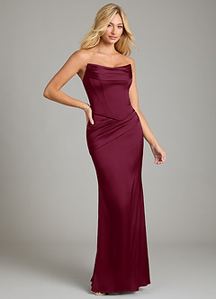 Azazie Sorrel Bridesmaid Dresses Mulberry Mermaid Strapless Stretch Satin Convertible Dress image6