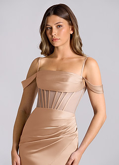 Azazie Alyce Bridesmaid Dresses English Rose Mermaid Off the Shoulder Stretch Satin Convertible Dress image6