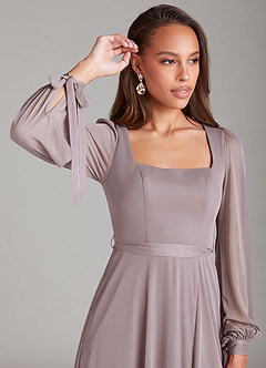 Azazie Leonia Bridesmaid Dresses Dusk A-Line Long Sleeve Mesh Dress image5