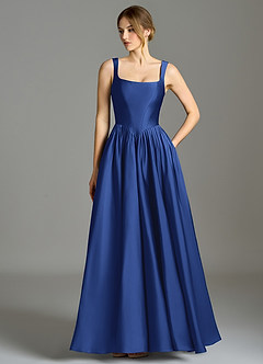 Azazie Verina Bridesmaid Dresses Royal Blue A-Line Pleated Stretch Satin Dress image1