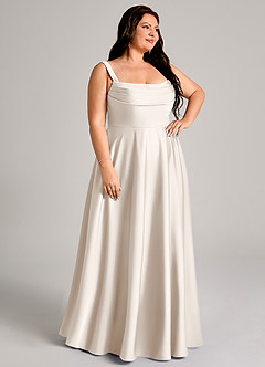 Azazie Shaude Bridesmaid Dresses White Alabaster A-Line Pleated Stretch Satin Dress image11