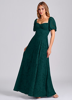 Azazie Mirian Robes de demoiselle d'honneur Robe Trapèze en Blumen-Burnout Encolure en Forme de Cœur Vert Pin image3