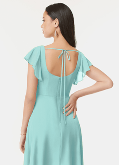 Azazie Bondi Bridesmaid Dresses Aqua A-Line Ruffled Chiffon Dress image3