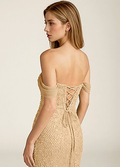 Elowencyn Champagne Beading Mesh Satin Faced Chiffon Prom Dress image5