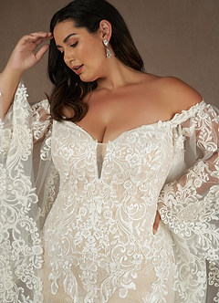 Azazie Memphis Wedding Dresses Diamond White Nude Mermaid V-Neck Sequins Lace Dress image11