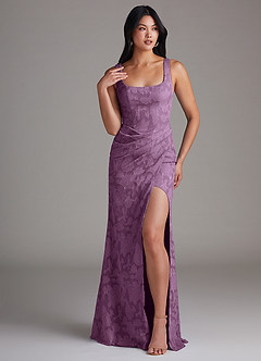 Azazie Mero Bridesmaid Dresses Wisteria Sheath Pleated Floral Burnout Dress image1