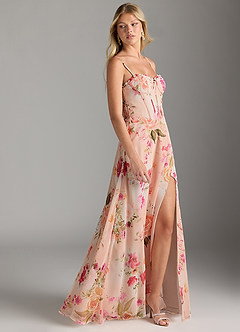 Azazie Holly Final Sale Green Fern Floral A-Line Ruched Chiffon Dress image4