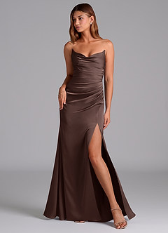 Azazie Claudelle Bridesmaid Dresses Ganache Mermaid Strapless Stretch Satin Dress image1