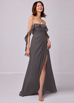 Barbie ♥ Azazie Bridesmaid Dresses Steel Grey A-Line Off the Shoulder Chiffon Convertible Dress image5