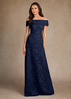 Azazie Medford Mother of the Bride Dresses Dark Navy A-Line Off the Shoulder Floral Burnout Dress image4
