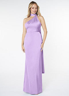 Azazie Kaylani Final Sale Lilac Mermaid High Neck Stretch Satin Dress image1