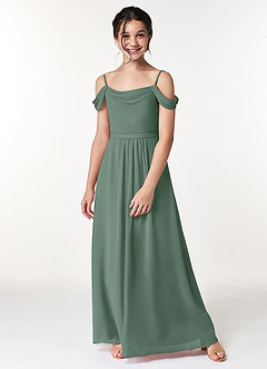 Azazie Alivia Junior Eucalyptus A-Line Off the Shoulder Chiffon Dress image5