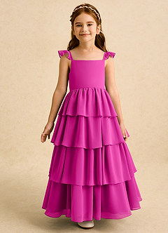 Azazie Boba vestidos de niña de las flores Vestido de Fucsia de Gasa de Corte En A con Escote Cuadrado image5