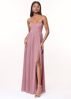 Azazie Marsol Bridesmaid Dresses Vintage Mauve A-Line Corset Mesh Dress image1