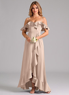 Azazie Lyra Bridesmaid Dresses English Rose A-Line Off the Shoulder Stretch Satin Convertible Dress image5