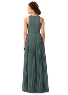 Azazie Lindie Final Sale Pewter A-Line Scoop Pleated Chiffon Dress image8