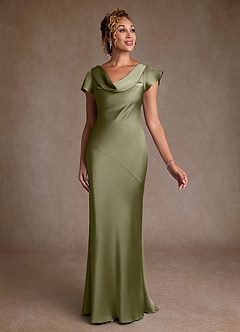 Azazie Shelby Mother of the Bride Dresses Pistachio Mermaid Pleated Stretch Satin Dress image3