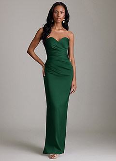 Azazie Sonora Brudtärnklänningar Klä av Tubklänning i Stretch Satin Axelbandslös Mörkgrön image6